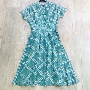 Vintage 1950's Cap Sleeve Fit n Flare Midi Dress Pinup Retro MCM Maisel Mad Men